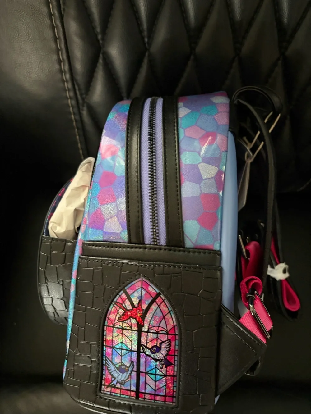 Loungefly Disney Aurora Stained Glass Mini Backpack - Purple, Pink, Blue